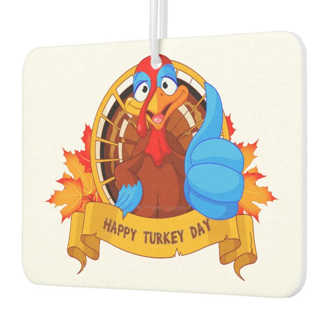 SlipperyJoe's Happy Turkey Day autumn leaves carto Car Air Freshener (Left)