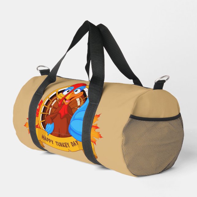 SlipperyJoe's Happy Turkey Day autumn leaves carto Duffle Bag (Right Corner)
