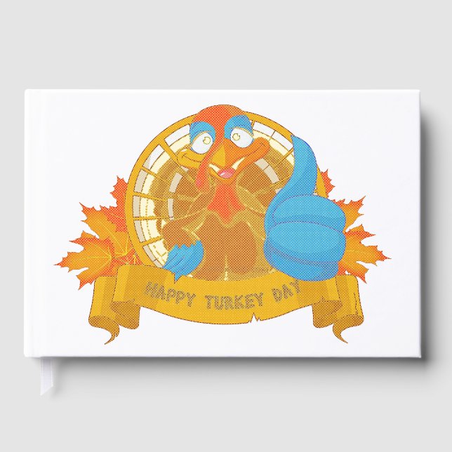 SlipperyJoe's Happy Turkey Day autumn leaves carto Guest Book (Front)