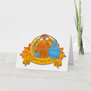 SlipperyJoe's Happy Turkey Day autumn leaves turke Foil Holiday Card