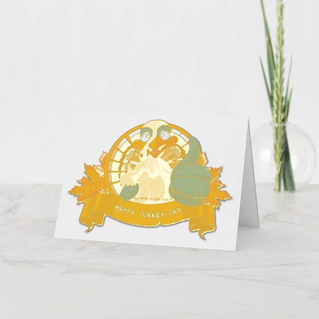 SlipperyJoe's Happy Turkey Day autumn leaves turke Foil Holiday Card (Front)