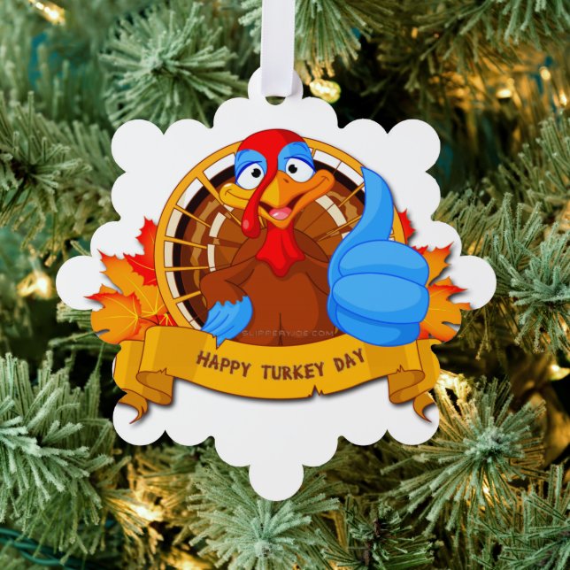 SlipperyJoe's Happy Turkey Day autumn leaves turke Tree Decoration Card (Insitu (Tree))