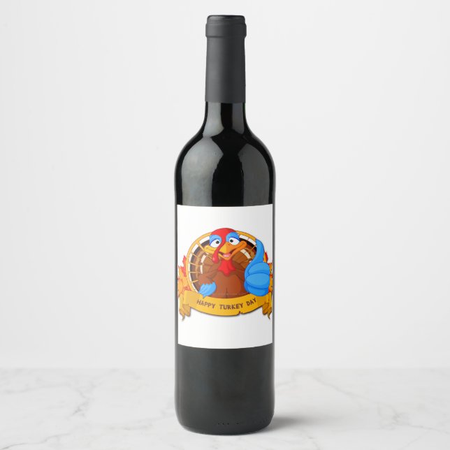 SlipperyJoe's Happy Turkey Day autumn leaves turke Wine Label (Front)