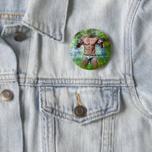 SlipperyJoe's highly muscular adult man shirtless  6 Cm Round Badge