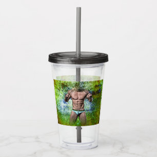 SlipperyJoe's highly muscular adult man shirtless Acrylic Tumbler