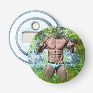 SlipperyJoe's highly muscular adult man shirtless Bottle Opener