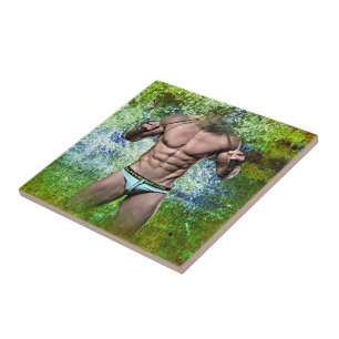 SlipperyJoe's highly muscular adult man shirtless  Ceramic Tile