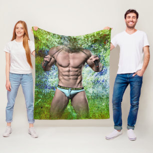 SlipperyJoe's highly muscular adult man shirtless  Fleece Blanket