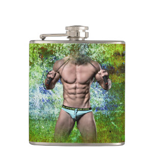 SlipperyJoe's highly muscular adult man shirtless Hip Flask