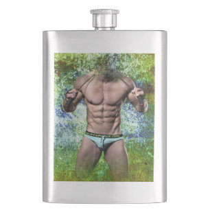 SlipperyJoe's highly muscular adult man shirtless Hip Flask
