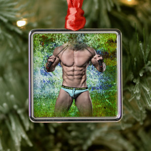 SlipperyJoe's highly muscular adult man shirtless  Metal Ornament