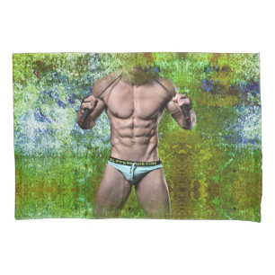 SlipperyJoe's highly muscular adult man shirtless  Pillowcase