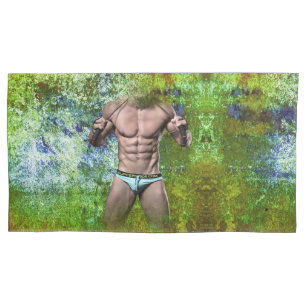 SlipperyJoe's highly muscular adult man shirtless  Pillowcase