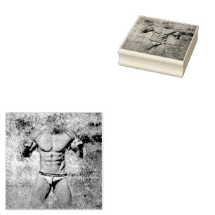 SlipperyJoe's highly muscular adult man shirtless Rubber Stamp