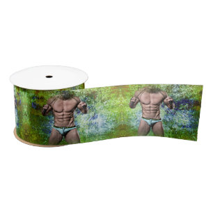 SlipperyJoe's highly muscular adult man shirtless Satin Ribbon