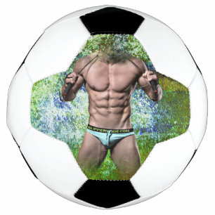 SlipperyJoe's highly muscular adult man shirtless  Soccer Ball