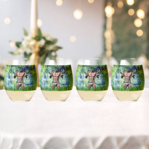 SlipperyJoe's highly muscular adult man shirtless Stemless Wine Glass