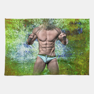 SlipperyJoe's highly muscular adult man shirtless Tea Towel