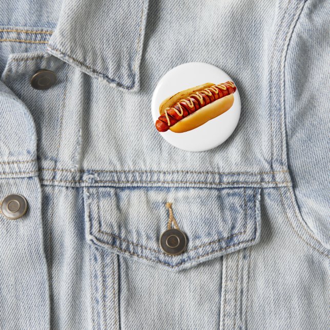 SlipperyJoe's hot dog nestled soft bun vibrant yel 6 Cm Round Badge (In Situ)
