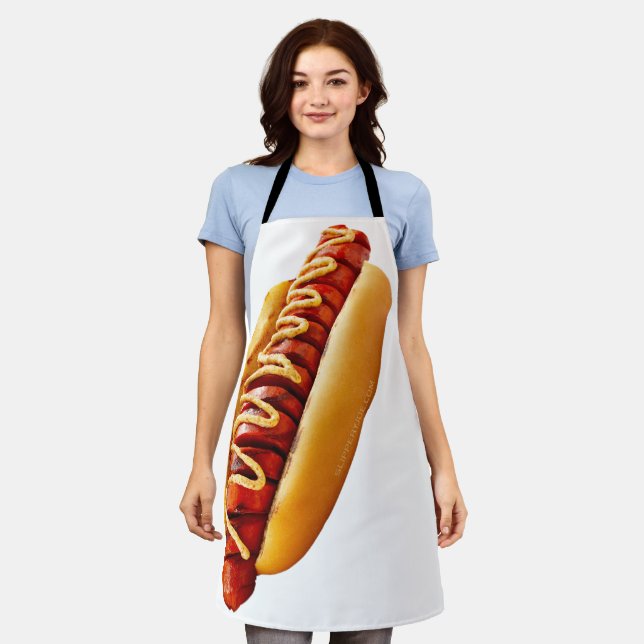SlipperyJoe's hot dog nestled soft bun vibrant yel Apron (Worn)