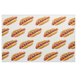 SlipperyJoe's hot dog nestled soft bun vibrant yel Fabric