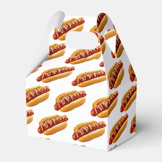SlipperyJoe's hot dog nestled soft bun vibrant yel Favour Box (Front Side)