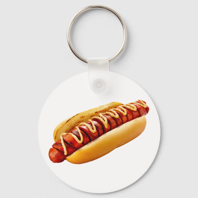 SlipperyJoe's hot dog nestled soft bun vibrant yel Key Ring (Front)
