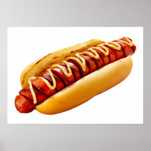SlipperyJoe's hot dog nestled soft bun vibrant yel Poster