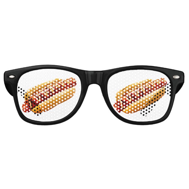 SlipperyJoe's hot dog nestled soft bun vibrant yel Retro Sunglasses (Front)