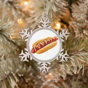SlipperyJoe's hot dog nestled soft bun vibrant yel Snowflake Pewter Christmas Ornament