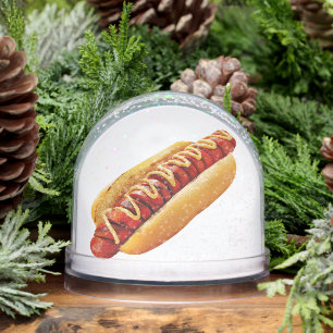 SlipperyJoe's hot dog nestled soft bun vibrant yel Snowglobe