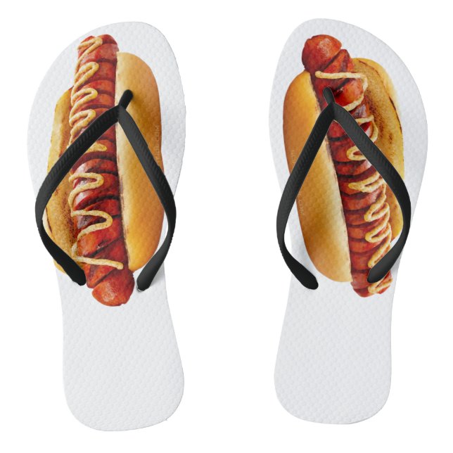 SlipperyJoe's hot dog nestled soft bun vibrant yel Thongs (Footbed)