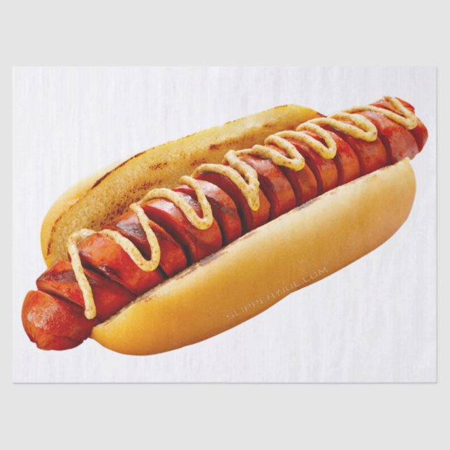 SlipperyJoe's hot dog nestled soft bun vibrant yel Tissue Paper (Front)