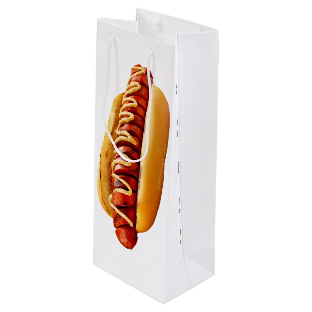 SlipperyJoe's hot dog nestled soft bun vibrant yel Wine Gift Bag (Front Angled)
