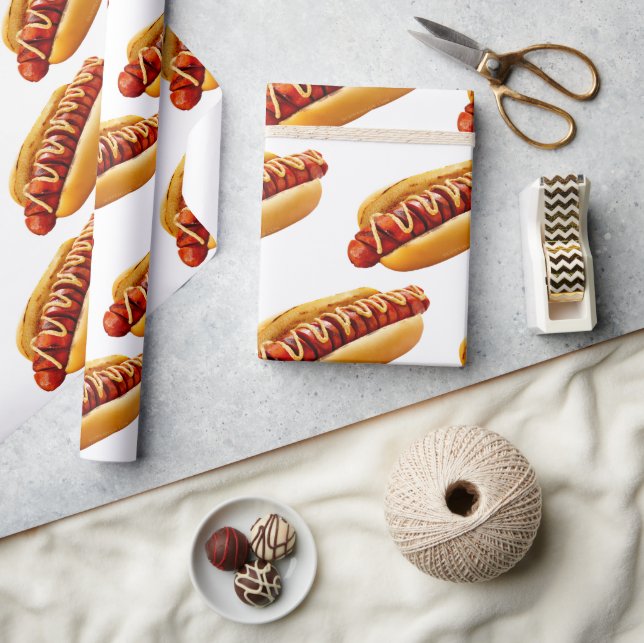 SlipperyJoe's hot dog nestled soft bun vibrant yel Wrapping Paper (Crafts)