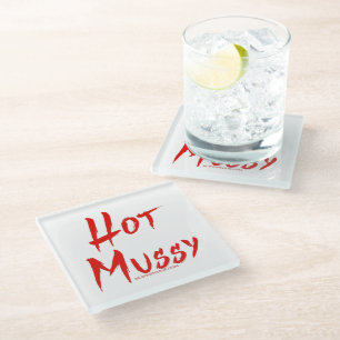 SlipperyJoe's hot mussy bold vivid red text brushs Glass Coaster