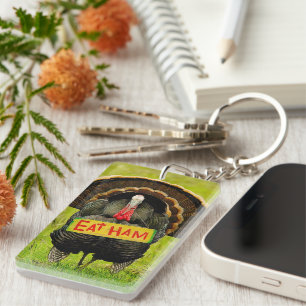 SlipperyJoe's humorous clever Thanksgiving theme t Key Ring
