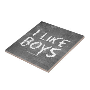 SlipperyJoe's I Like Boys dirty chalkboard dark te Ceramic Tile