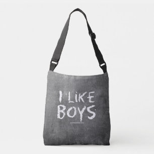 SlipperyJoe's I like boys dirty chalkboard writing Crossbody Bag