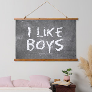 SlipperyJoe's I like boys dirty chalkboard writing Hanging Tapestry