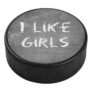 SlipperyJoe's I Like Girls dirty chalkboard dark t Hockey Puck