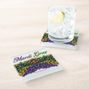 SlipperyJoe's iconic Mardi Gras–themed image elega Glass Coaster