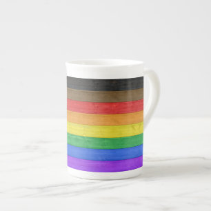 SlipperyJoe's Inclusive gay pride flag textured ru Bone China Mug