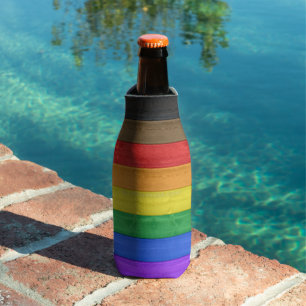 SlipperyJoe's Inclusive gay pride flag textured ru Bottle Cooler