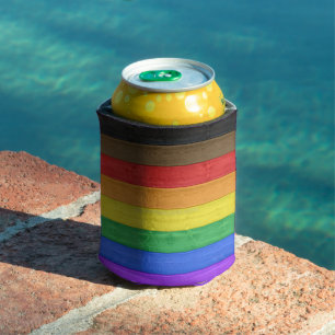 SlipperyJoe's Inclusive gay pride flag textured ru Can Cooler