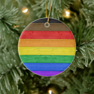 SlipperyJoe's Inclusive gay pride flag textured ru Ceramic Ornament