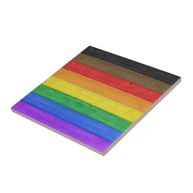 SlipperyJoe's Inclusive gay pride flag textured ru Ceramic Tile (Side)