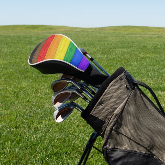 SlipperyJoe's Inclusive gay pride flag textured ru Golf Head Cover (In Situ)