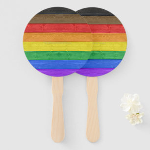 SlipperyJoe's Inclusive gay pride flag textured ru Hand Fan