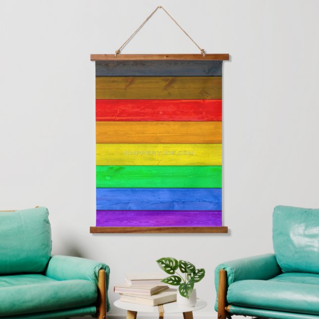SlipperyJoe's Inclusive gay pride flag textured ru Hanging Tapestry (Living Room)